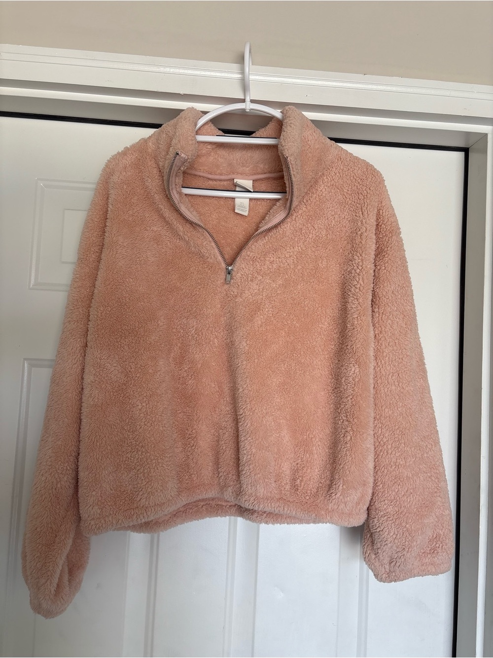 H&M Blush Pink Teddy Half-Zip Cowl Sweater